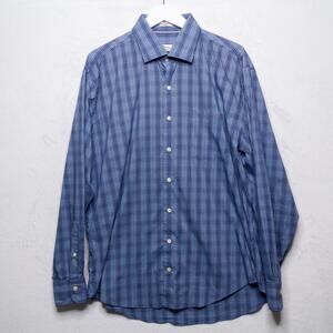 PETER MILLAR Crown Comfort Button Up Shirt Cotton‎ Nylon Blue Plaid Mens XL